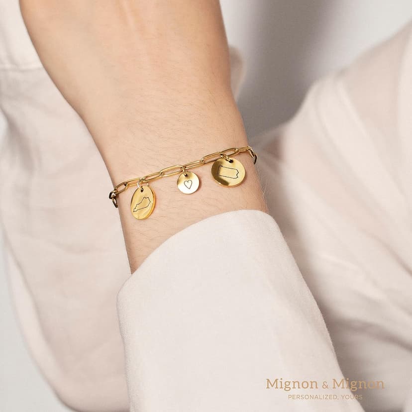 Long Distance Friendship Bracelet with State Engraved Charm, Custom Handmade Mom Jewelry for Best Friend, Birthday Gifts for Her – P-CBR-LDS