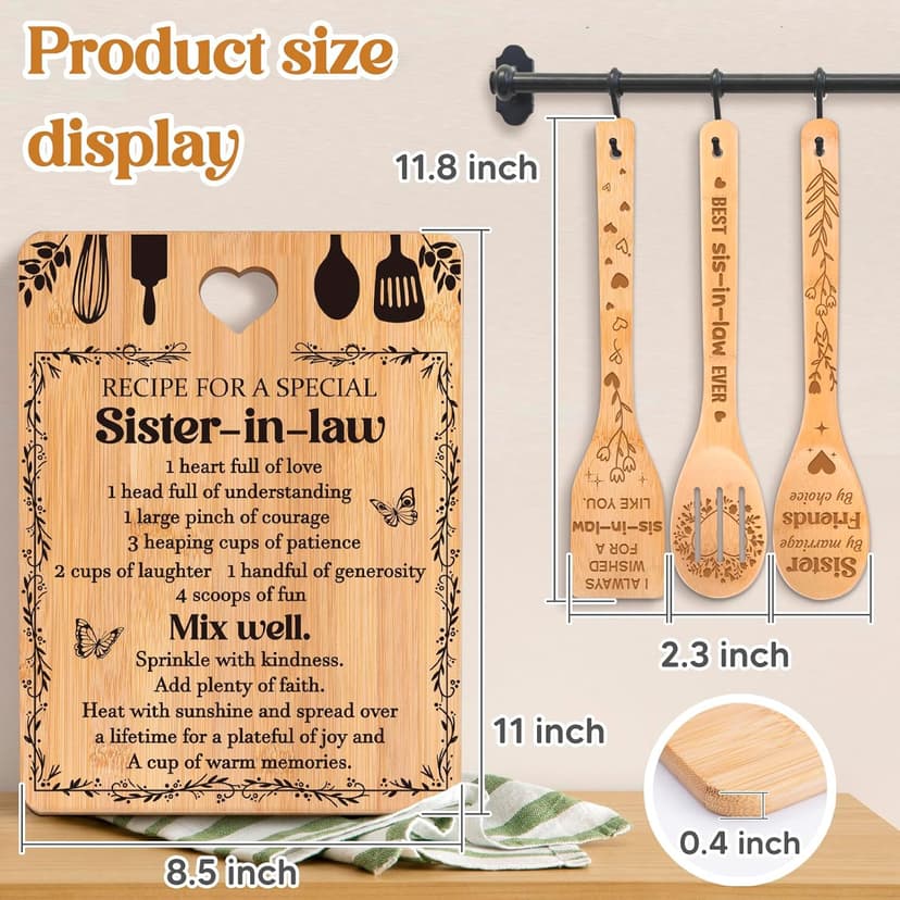 Gifts for Sister in Law - "Recipe for a Special Sister-in-Law", Sister in Law Birthday Gifts Engraved Bamboo-Made Cutting Board Set, Sister in Law Christmas Gifts.