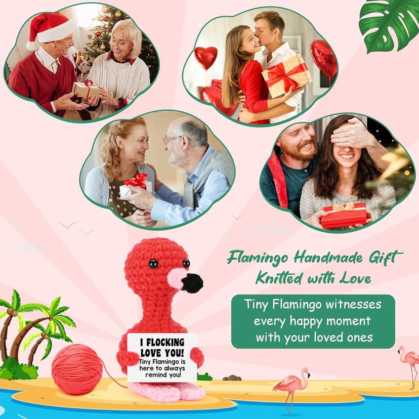 Funny Gifts for Her Girlfriend Christmas Valentines Day Anniversary Women Birthday Gifts Wife Stocking Stuffers, I Love You Flamingo Romantic Gift for Couple, Handmade Crochet Flamingo Lover Present