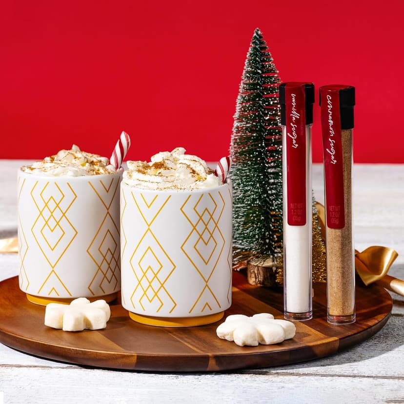 Hot Cocoa for Two Gift Set Made with Ghirardelli, Includes 2 Mugs, 2 Hot Cocoa Mixes, 2 Sugar Toppings, 2 Peppermint Stirrers & 2 Snowflake Marshmallows
