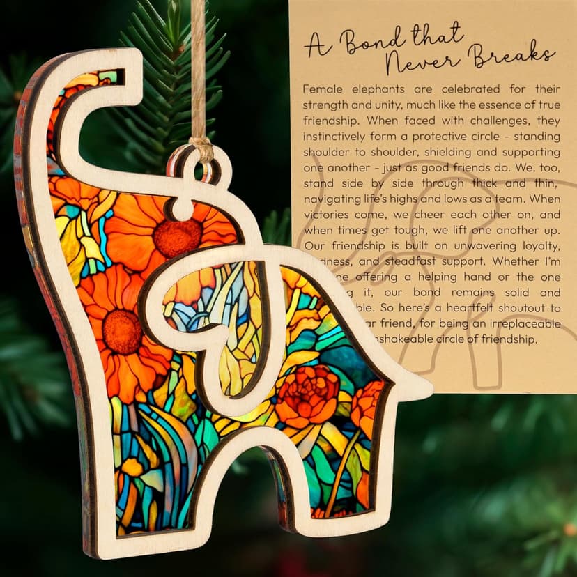 Best Friend Birthday Gifts for Women, Friendship Elephant Ornament with Story Card, Friendship Gifts for Women, Birthday Presents for Best Friends Sisters Special Bond Decor, Suncatcher