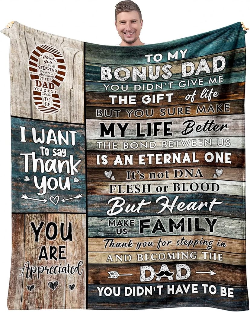 Bonus Dad Gifts - Step Dad Birthday Gifts from Daughter, Son - Stepdad Birthday Gifts - Stepped Up Dads Gift - Bonus Dads Throw Blanket 60" x 50"