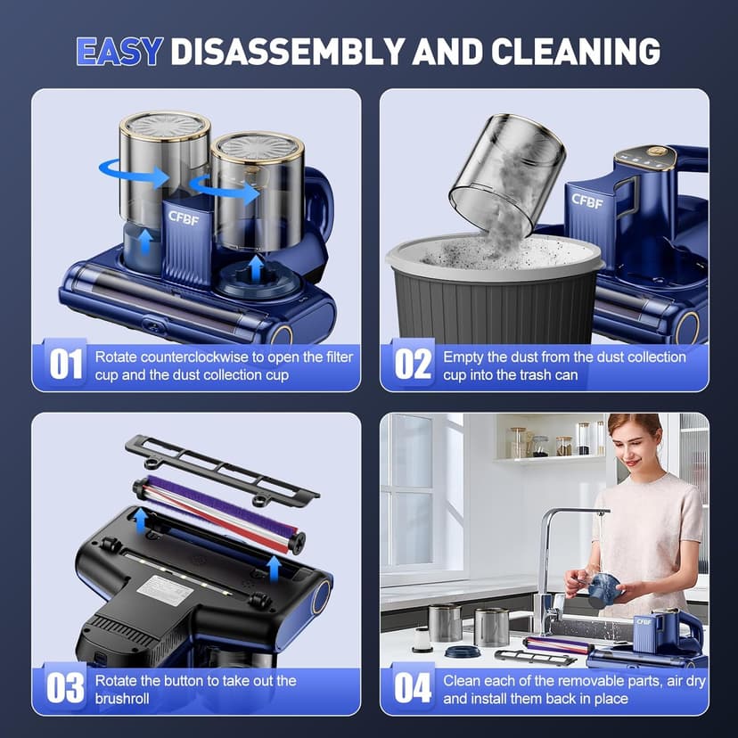 Mattress Vacuum Cleaner, Bed Vacuum Cleaner with 16Kpa Suction 253.7nm UV-C Light, Ultrasonic & High Heating, 500W Powerful Double-Cup Handheld Vacuums for Bed, Sofa, Couch, Crib, 16.4FT Corded