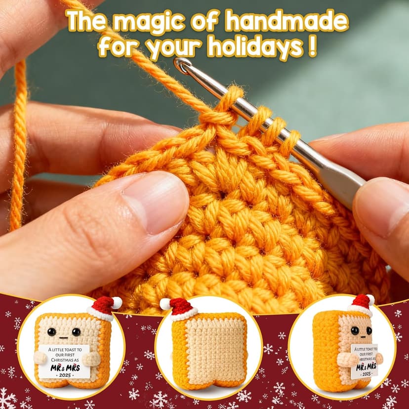 First Christmas 2025 Stocking Stuffer for Boyfriend Girlfriend–Wedding Gifts for Newlyweds Xmas Ornament for Couple Husband Wife – Sentimental Crochet Toast Plush Figure Decoration