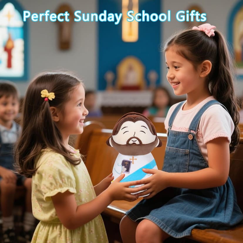 Jesus Stuffed Animal Religious Gifts - My Friend Jesus Plush Doll First Communion Stuffed Animal Bible Pillow Book Perfect for Kids' Gift Toy Pillows Blue 11 Inch