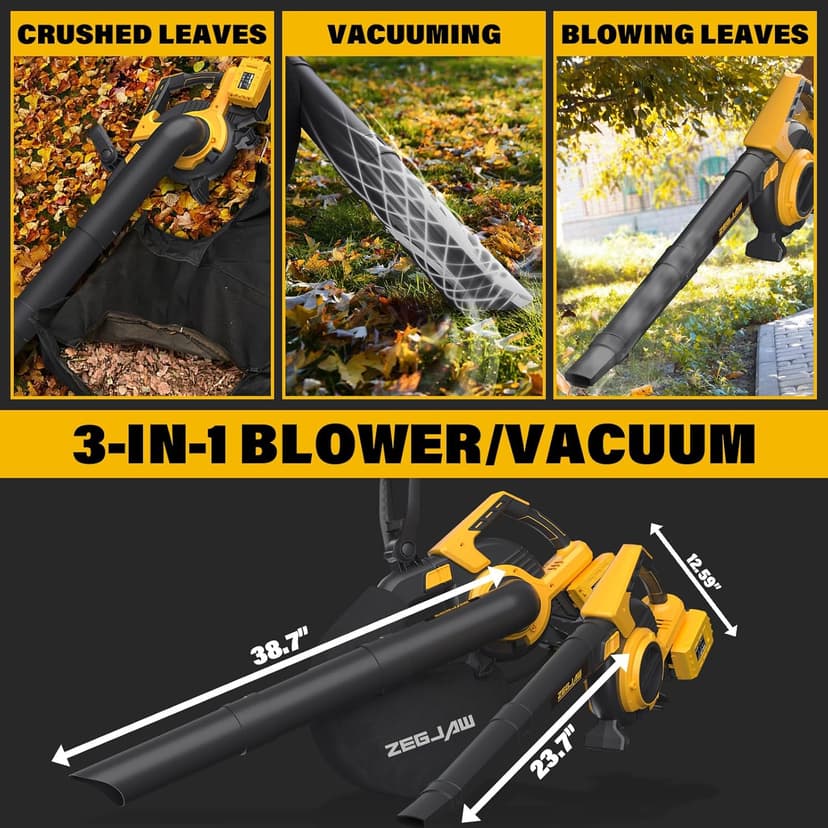 Cordless Leaf Blower & Vacuum, 3-in-1 Leaf Vacuum Mulcher with Bag, 40V 360CFM 5-Speeds Brushless Battery Operated Leaf Blower for Lawn Care with 2 x 4.0Ah Battery & Charger Included