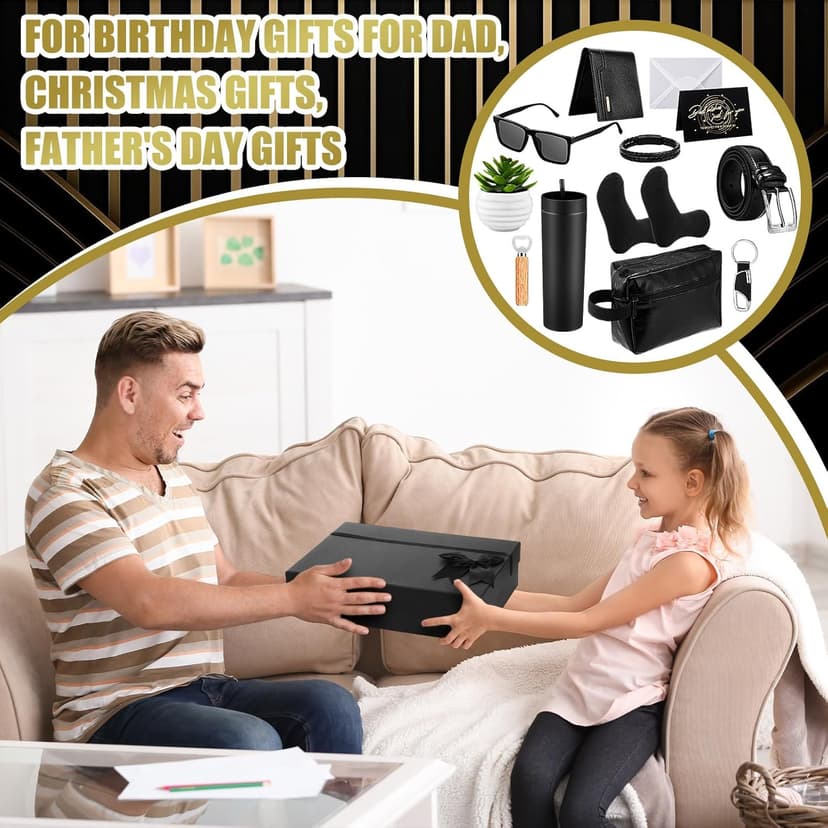 Skylety 13 Pcs Birthday Gifts Baskets for Men Gift for Men Birthday Gift Box 16 oz Tumblers Wallet Toiletry Bag Belt Sock Bottle Opener Bracelet Glasses Keychain for Dad Boyfriend Husband