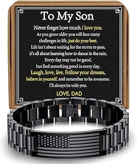To My Man Boyfriend Husband Son Bracelet Gifts, Stainless Steel American Flag Watch Link Bracelet Valentines Christmas Jewelry Gifts for Men Him