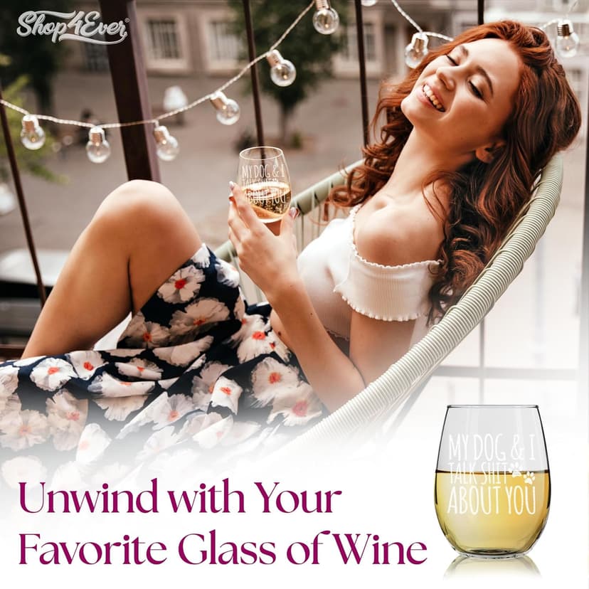 My Dog & I Talk Shit About You Engraved Stemless Wine Glass Funny Gift For Dog Mom Dog Lover
