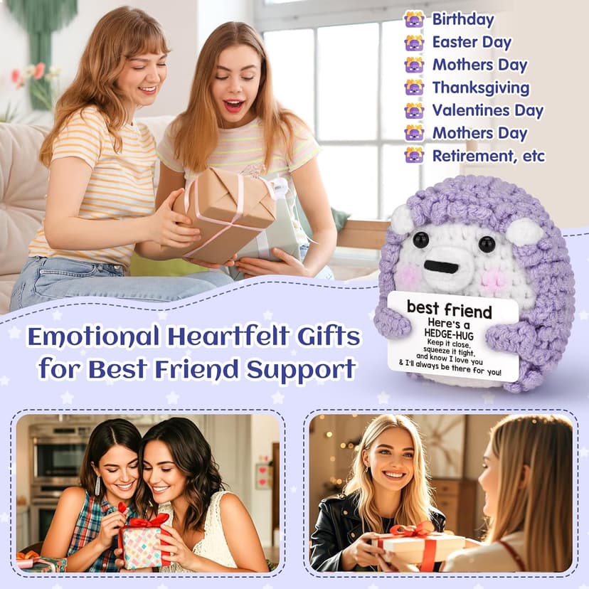 Best Friend Birthday Gifts for Women, Christmas Decorations for Bestie BFF Sister, Friendship Gifts for Women Friends Her Him Female Male Boys Girls, Funny Handmade Crochet Hedgehog Stocking Stuffers