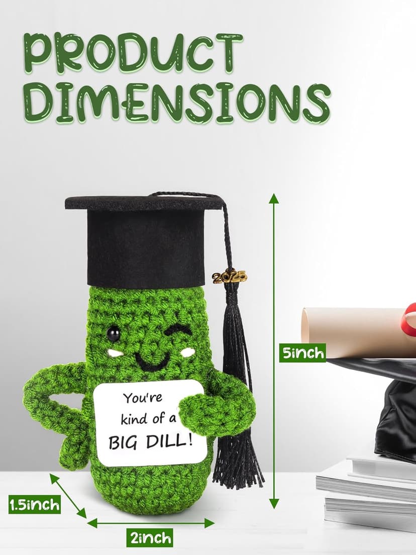 Primo Lines 2025 Graduation Gift - Handmade Crochet Emotional Support Pickle Doll with Cap, 4.73" Cute Knitted Potato Plushie, Unique Keepsake for Graduates, Friends & Anxiety Relief