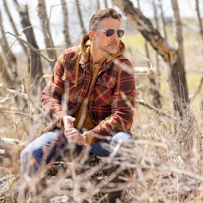 Legendary Whitetails Men's Plaid Flannel Shirt Jacket Quilted with Hood Polyfill Insulated