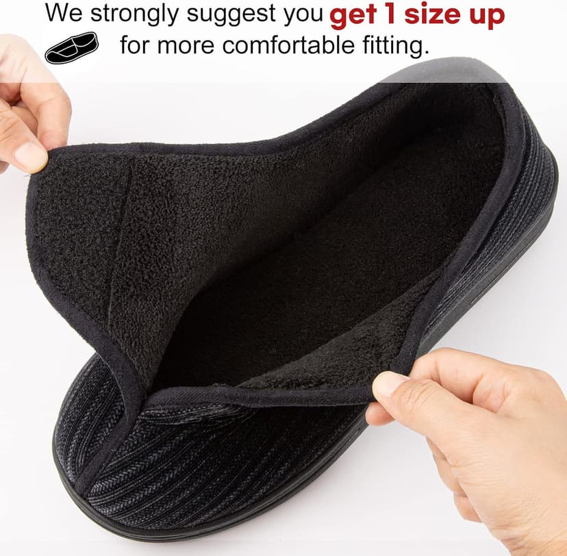 LongBay Men's Memory Foam Diabetic Slippers Comfy Warm Plush Fleece Arthritis Edema Swollen House Shoes