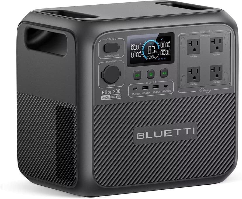 BLUETTI Solar Generator Elite 200 V2, 2073.6Wh LFP Battery Backup w/ 4 2600W AC Outlets (3900W Power Lifting), 17-Year Lifespan, Portable Power Station for Camping, Off-grid