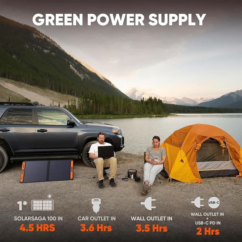 Jackery Solar Generator 300, 293Wh Backup Lithium Battery with 1XSolar Panel SolarSaga 100W, 110V/300W Pure Sine Wave AC Outlet for RV Outdoors Camping Travel Blackout