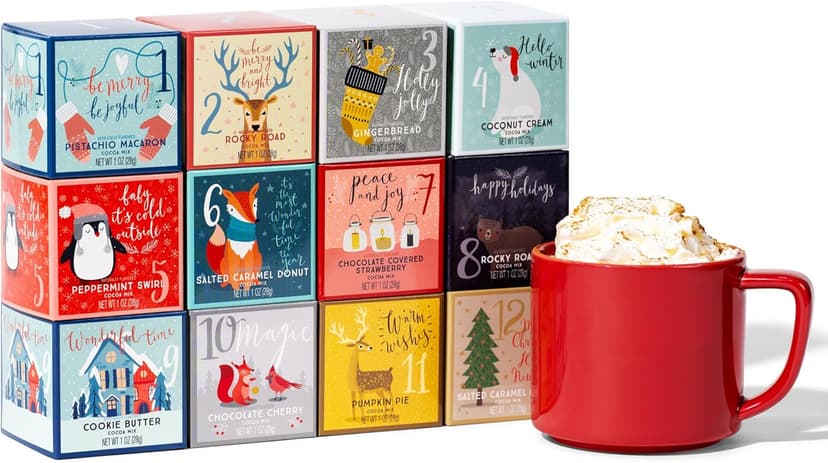 Thoughtfully Gourmet, 12 Days of Christmas Hot Chocolate Gift Set, Flavors Include Rocky Road, Cookies Butter, Pumpkin Pie & More, Set of 12