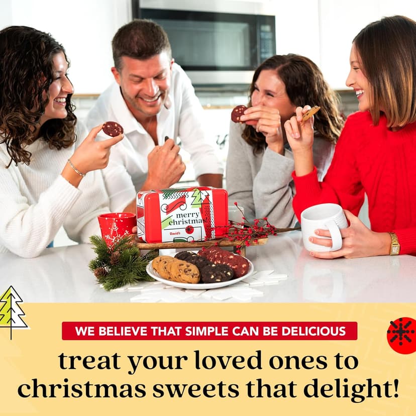 David's Cookies Merry Christmas Mini Cookies in Sweet Sampler Tin - Assorted Mini Christmas Cookies with Chocolate & White Chocolate Chip and Red Velvet - Gourmet Cookie Gift Basket for Holidays 14oz