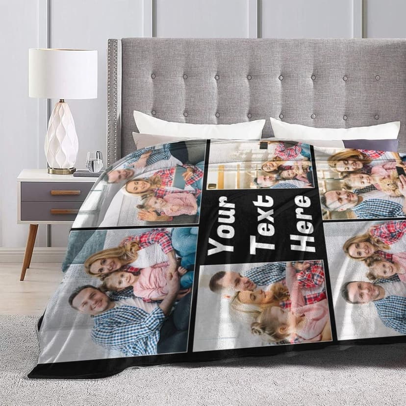 Custom Blanket with Picture Text, Personalized Blanket with Pthotos, Customized Birthday Blanket for Women Christmas Day Gifts Adult Dad Mom Husband Boyfriend Wife