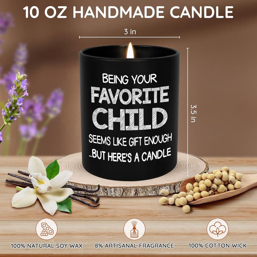 TEEZWONDER Birthday Gifts for Mom - Favorite Child Scented Candle Vanilla Lavender 10 oz - Christmas Funny Gifts for Mom Dad from Daughter Son, Grandma Grandpa Gift Ideas, Candle for Parents