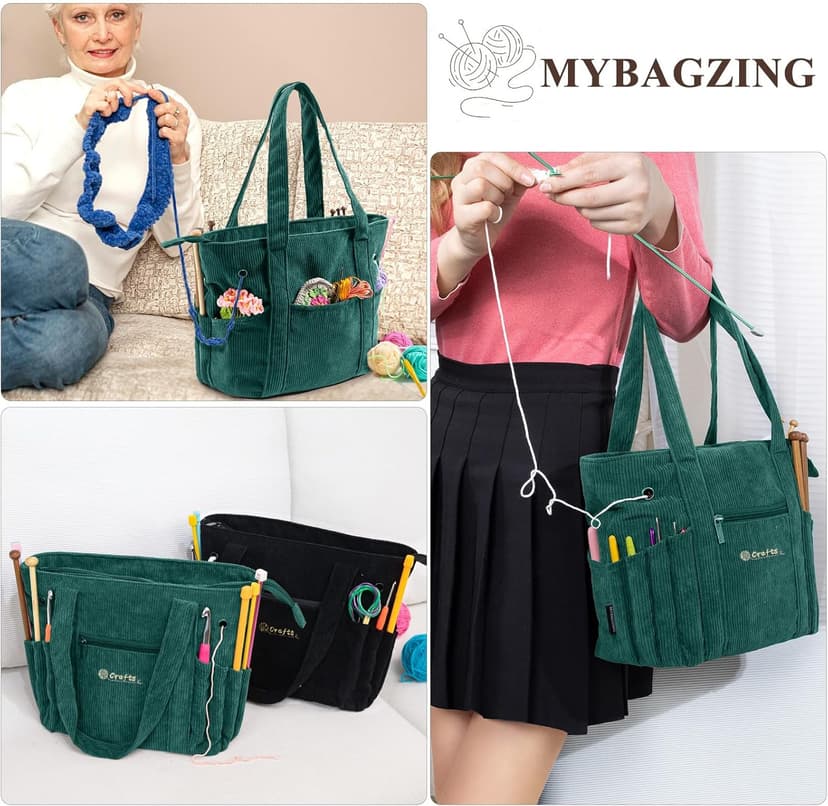 Crochet Bag and Tote - Corduroy Yarn Bag - Yarn Holder for Crocheting - Crochet Storage Bag for Crochet Hooks, Crochet Accessories, Knitting Bag for Crochet Lovers, Mother's Day Gift