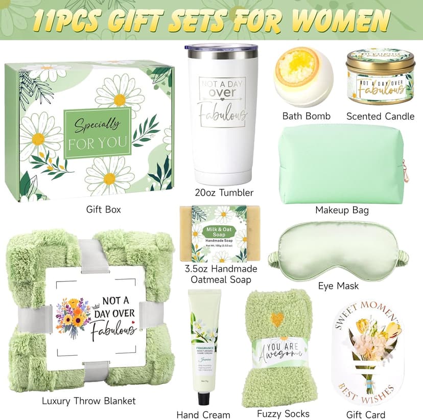 Birthday Gifts for Women Self Care Friendship Gifts, Vanilla Relaxing Spa Gifts Basket Care Package w/ Luxury Flannel Blanket 20 Oz Tumbler, Unique Mothers Day Gift Idea for Mom Her Friend Sister Wife