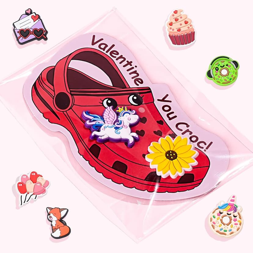 AYGXU Valentines day cards for kids school-valentines day gifts for kids,30pcs Cards with 60 Shoe Charms for boys girls,valentine exchange gifts bulk party favors
