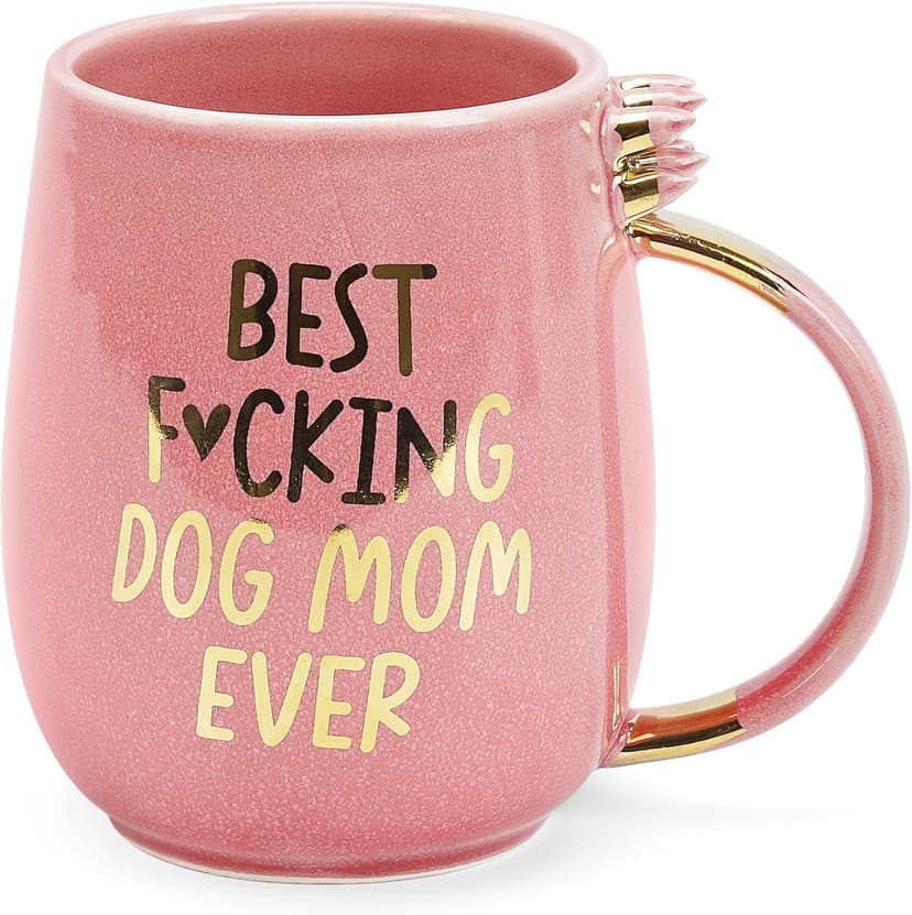 Hendson Dog Mom Gifts - Best Dog Mom Ever - Funny Birthday Gift For Dog Lovers Women - Gag Gifts for New Puppy Fur Baby Owners - Fur Mama Presents, Pitpull Pug - Coffee Cup, 13oz Pink Amethyst Series