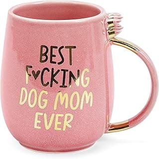 Hendson Dog Mom Gifts - Best Dog Mom Ever - Funny Birthday Gift For Dog Lovers Women - Gag Gifts for New Puppy Fur Baby Owners - Fur Mama Presents, Pitpull Pug - Coffee Cup, 13oz Pink Amethyst Series