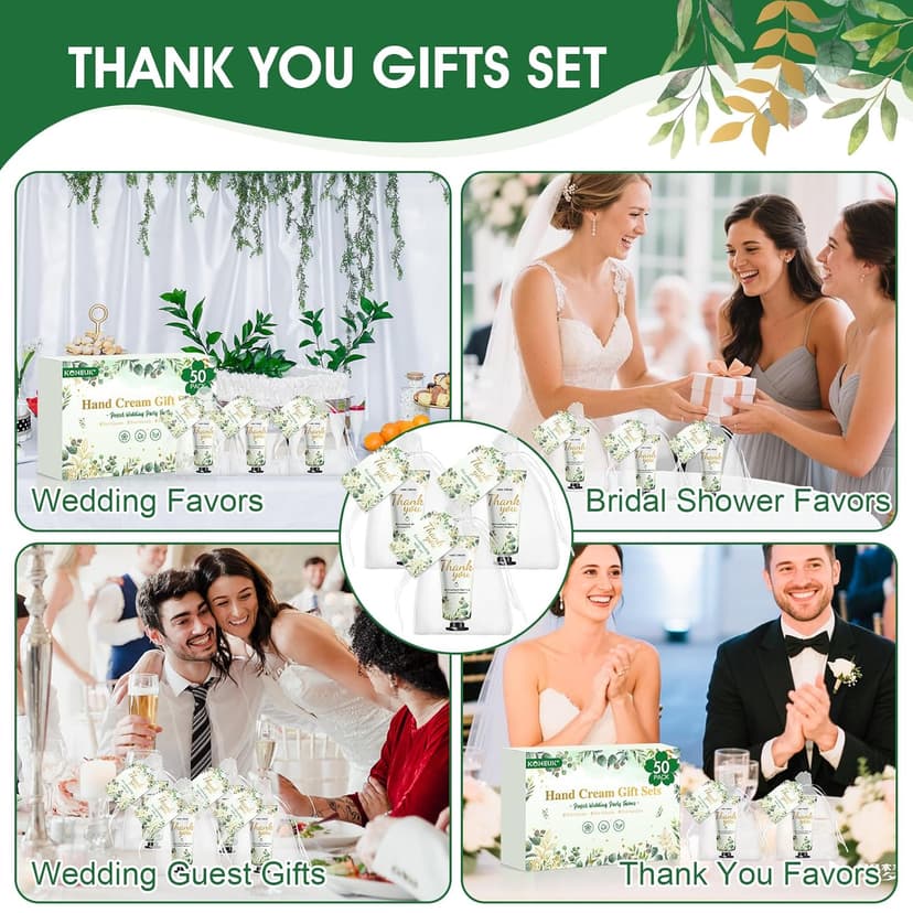 50 Pack Bulk Hand Cream Gifts Sets, Wedding Party Favors, Bridal Shower Gifts and Baby Shower Party Favors for Guests with Organza Bag and Thank You Card, Bulk Thank You Gifts for Women(Eucalyptus)