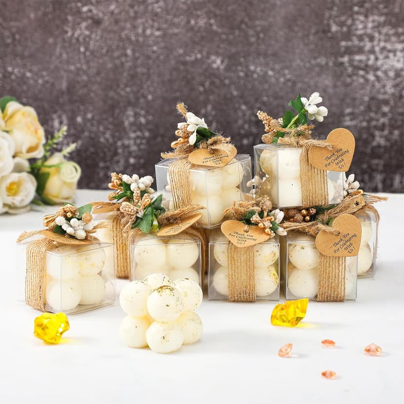 MTLEE 30 Sets Mini Bubble Candles Wedding Favors Gifts for Guests 1.57" x 1.38" Bubble Candles with Cards Dried Flowers DIY Gift Set for Baptism Party Bridal Shower Thank You Gifts (Gold Foil)