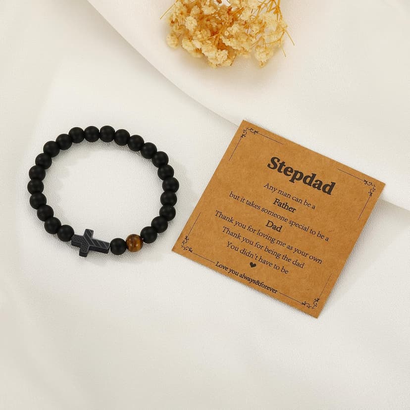 Gifts for Dad New Dad Stepdad Husband, American Flag Cross Beads Bracelet Jewelry Gifts for Father Men from Daughter Son Wife