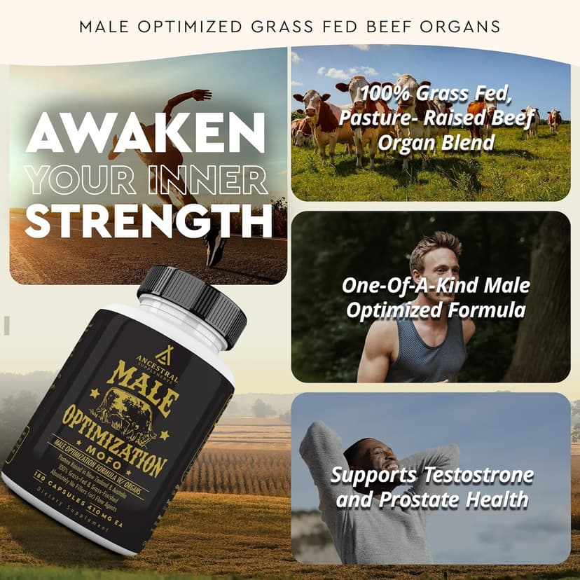 Ancestral Supplements Ancestral Supplements Mofo, Supplements for Men, Support for Energy Levels and Overall Men's Health and Wellness, Non-GMO Grass Fed Beef Organ Supplement with Liver, No Fillers, 180 Capsules