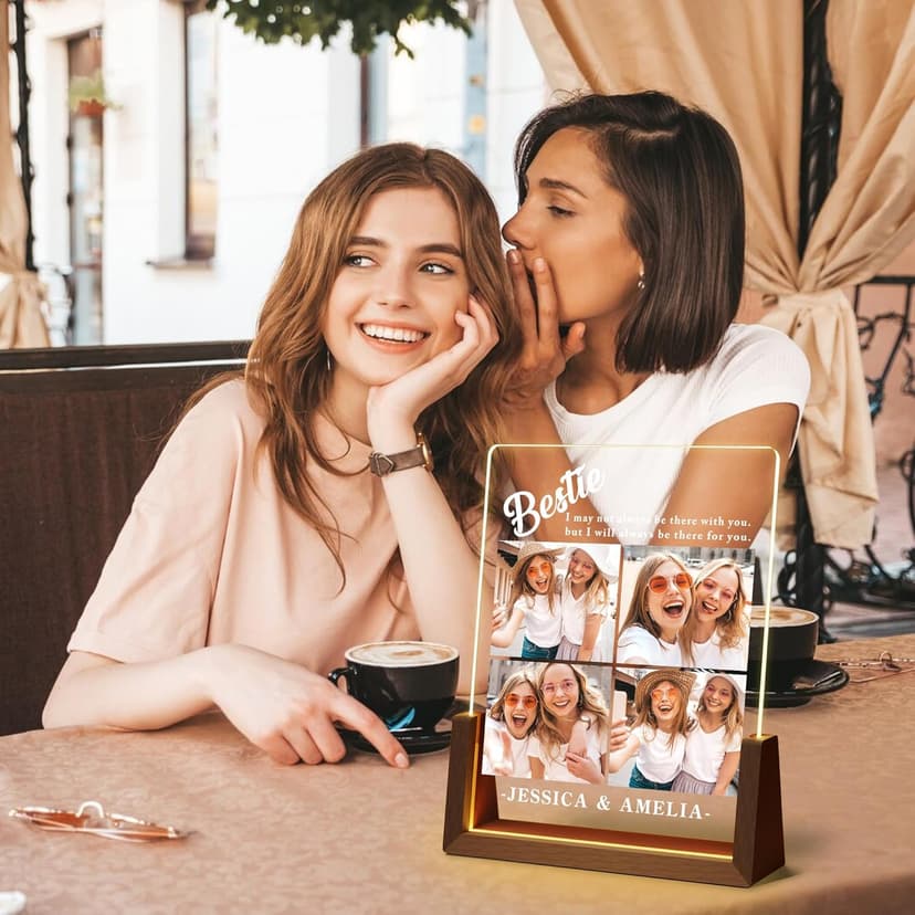 Personalized Besties Friendship Gifts For Women Her, Best Friend Birthday Gifts, Custom LED Acrylic Plaque With Photo Frame Name, Customized Long Distance Christmas Gift For BFF Bestie Sister