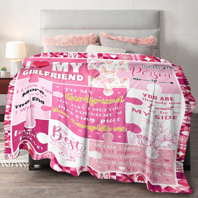 Gifts for Girlfriend from Boyfriend - Valentines Day Girlfriend Gifts for Birthday Mothers Day Christmas - Anniversary Romantic Gift for Her Women - Cute GF Gift Ideas - Soft Flannel Blanket 60"x50"