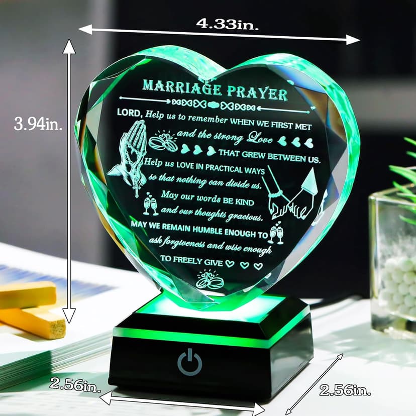 Wedding Gifts for Couples 2025 with Colorful LED Base Heart Happy Anniversary Marriage Prayer Gift with Inspiring Quotes Unique Newlywed Mr and Mrs Engagement Gift Bridal Shower Gifts
