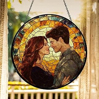 Personalized Photo - Couple Custom Hanging Glass Suncatcher - Birthday Gifts for Her & Him - Anniversary Wedding Gifts for 2025 - Portrait Gift for Family, Wedding’s Day Home Decor