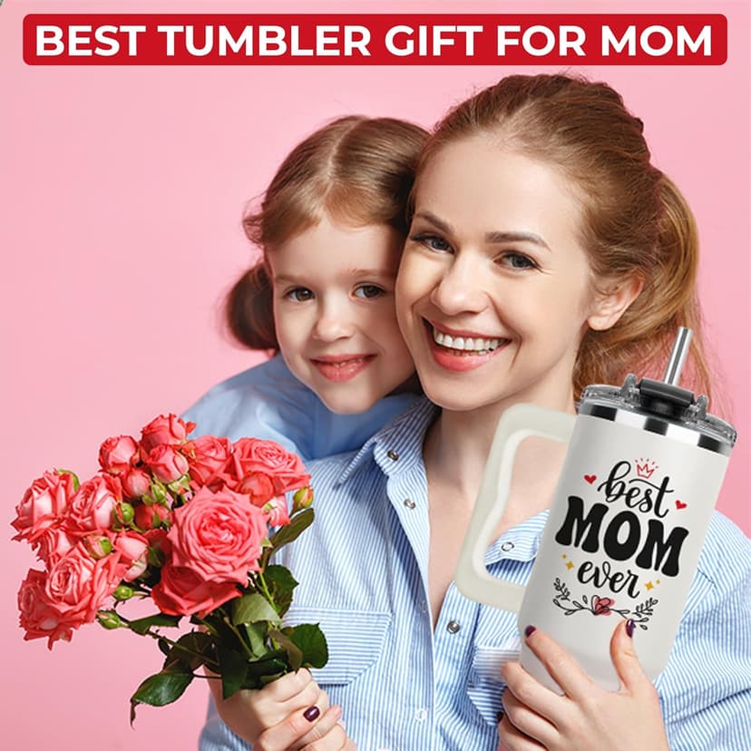 Best Mom Ever Tumbler, Mommy Coffee Mug, Mama Tumblers, Momma Gift Ideas, Funny Birthday Present For Her, Mom Cup, Cute Mother Day Gift Tumbler With Handle 40oz
