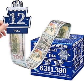 12 Happy Birthday Money Box for Cash Gift, 12th Birthday Decorations for Boys and Girls, Gifts for 12 Year Old Boy, Boy Gift Ideas, Cool Things for Teen -Blue with 100PCS Bags