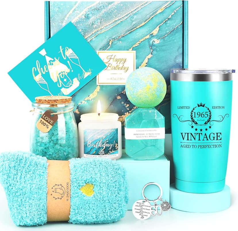 60th Birthday Gifts for Women, 60th Birthday Gifts Ideas Baskets, Gifts for 60th Birthday Women, Vintage 1965 Tumbler, Unique Best 60th Bday Gift Ideas for 60 Year Old Mom Sister Friend Wife Grandma