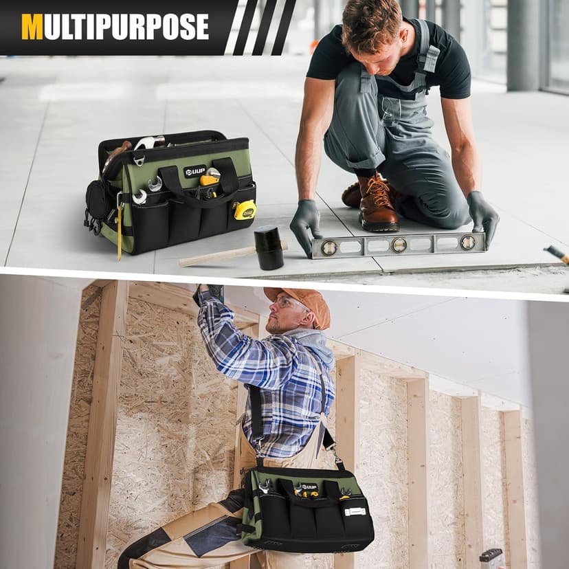 Heavy Duty Tool Bag 15-Inch, 16-Pocket Portable Empty Tool Box Organizer Storage, Toolbox Organization, Soft Handle Large Zipper Carrying Toolbag, Dad Men Mechanic Birthday Stocking Stuffer Gifts