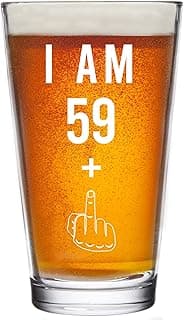 Gelid 59 + One Middle Finger 60th Birthday Gifts for Men Women Beer Glass – Funny 60 Year Old Presents - 16 oz Pint Party Decorations Supplies - Craft Beers Gift Ideas for Dad Mom Husband Wife 60 th