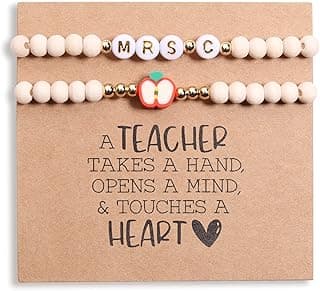 Personalized Teacher Bracelet for Women, 2 Pcs Initial Mrs Miss Ms Teacher Appreciation Gifts With Card From Student Friends, Thank You TEACH Gift for Women