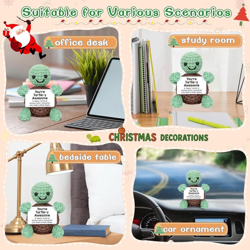 Mini Funny Turtle Birthday Gifts for Women Men Christmas, Retirement Bosses Day Gifts, Inspirational Small Animals Cute Stuff Things, Handmade Emotional Positive Crochet Turtle Decorations