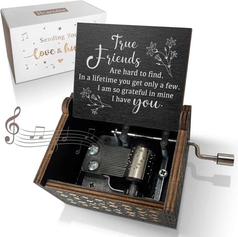 True Friendship Gifts for Women Female You are My Sunshine Wooden Music Box-True Friends are Hard to Find,I am so Grateful in Mine I Have You Keepsake Box for Friends(Black)