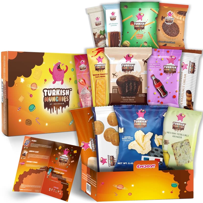 Midi International Snack Box | Premium Exotic Foreign Snacks | Unique Snack Food Gifts Included | Try Extraordinary Turkish Snacks | Candies from Around the World | 12 Full-Size + 1 Bonus