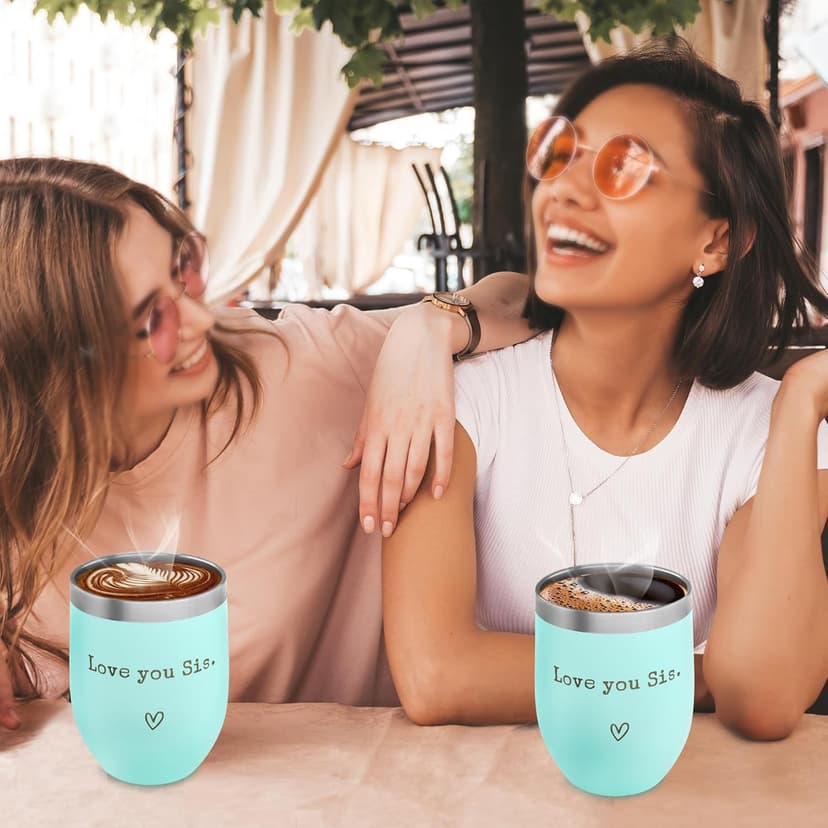 Sisters Gifts from Sister - I Love You Sis-Christmas Gift Birthday Gift for Sister - Sisters Gifts - 12oz Coffee Tumbler for Besties, Girls(Mint)