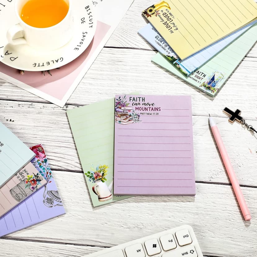 8 Pack Christian Sticky Notes Samll Scripture Inspirational Memo Pads Floral Design Adhesive Religious Bible Verse Quotes Notepads for Writing Diary Lists Schedules, 4 x 5. 5 Inch(Fresh Style)