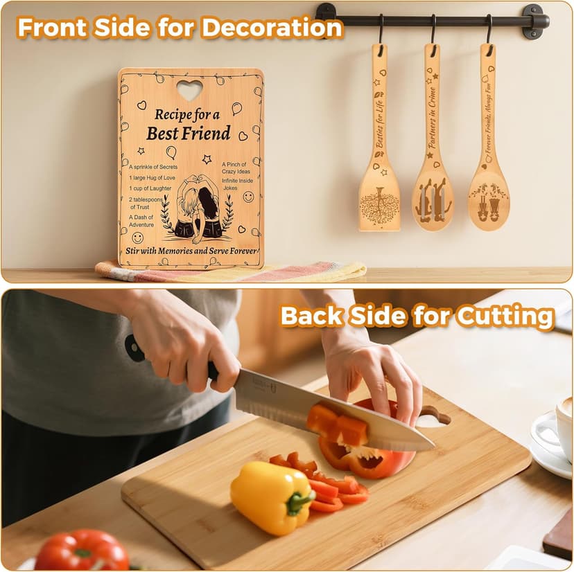 Recipe for a Best Friend Gift Set, Bamboo Cutting Board with Engraved Utensils, Unique Kitchen Gifts for Women, Bestie Gifts for Birthday, Christmas, Housewarming, Graduation, Long Distance Friendship