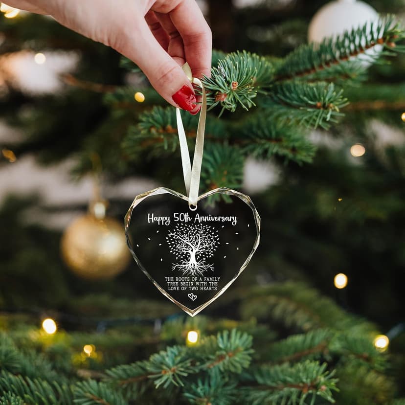 50th Anniversary Marriage Gifts for Couple - 50th Anniversary Wedding Gifts - 50 Wedding Ornaments for Couple, Her Him, Wife Husband, Parents - Glass Ornament
