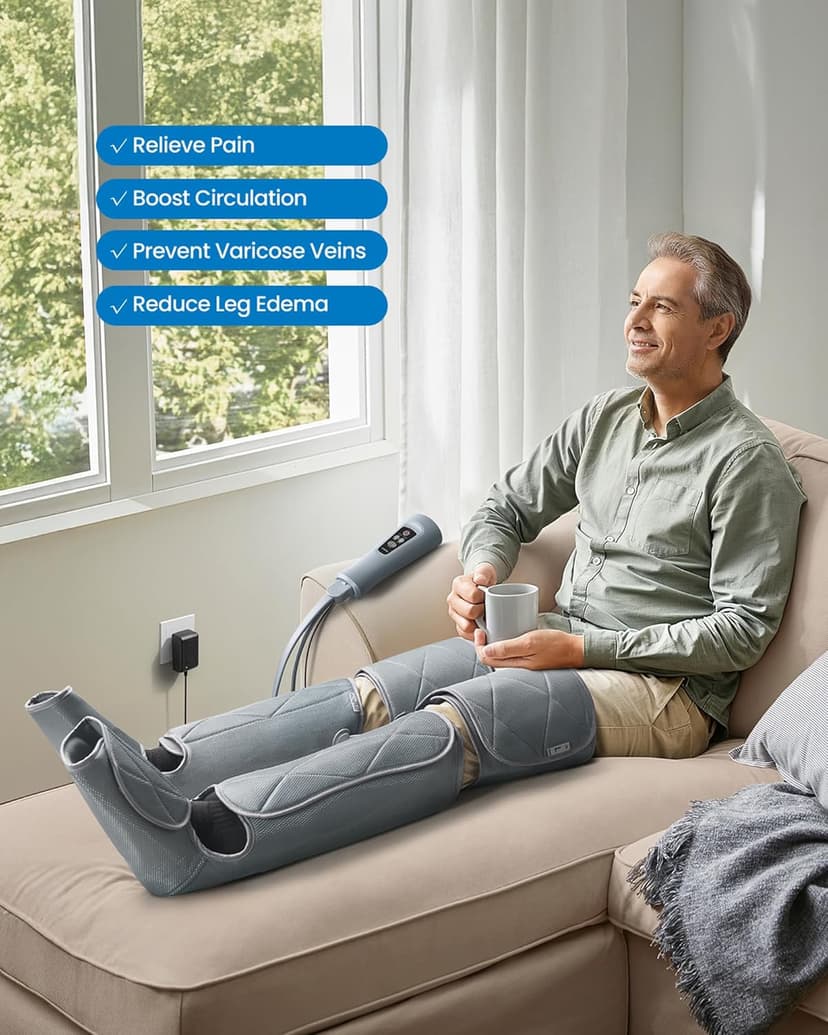 RENPHO Leg Compression Massager, Leg Massager Calf Massager for Circulation and Pain Relief, Effective for Father Mother Reduce Swelling, Grey